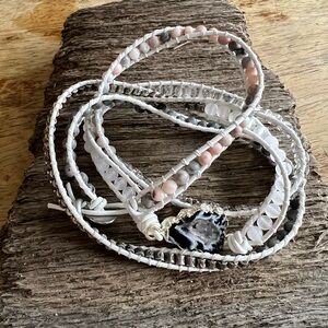 Beaded Wrap Bracelet with Agate Stone